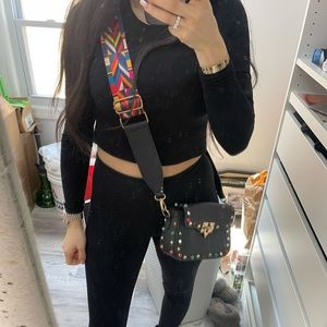 NWOT rock stud Crossbody/Clutch handbag with guitar strap